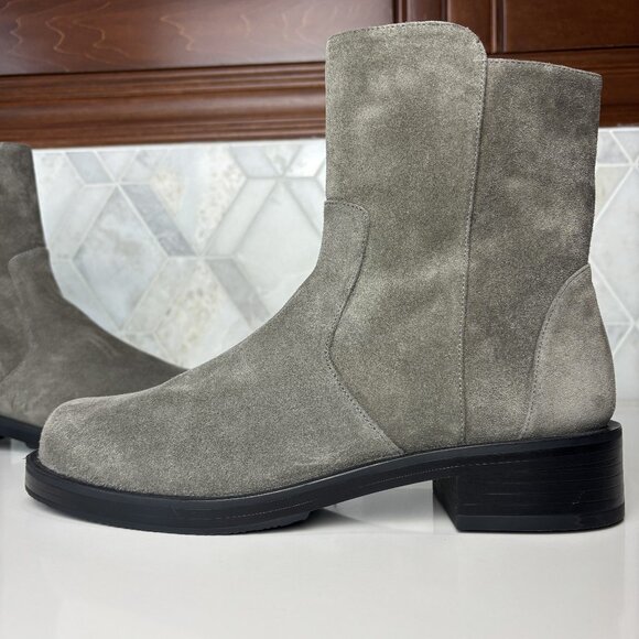 8.5B Gray Grey Suede Leather Rubber Block Heel Sole Zip 5050 Bold Ankle Bootie - Picture 8 of 16